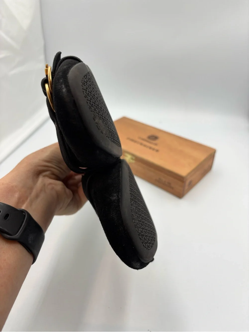 Tory Burch Marsden Suede Smoking Loafer Perfect Black Gold Buckle Flats Sz 9.5